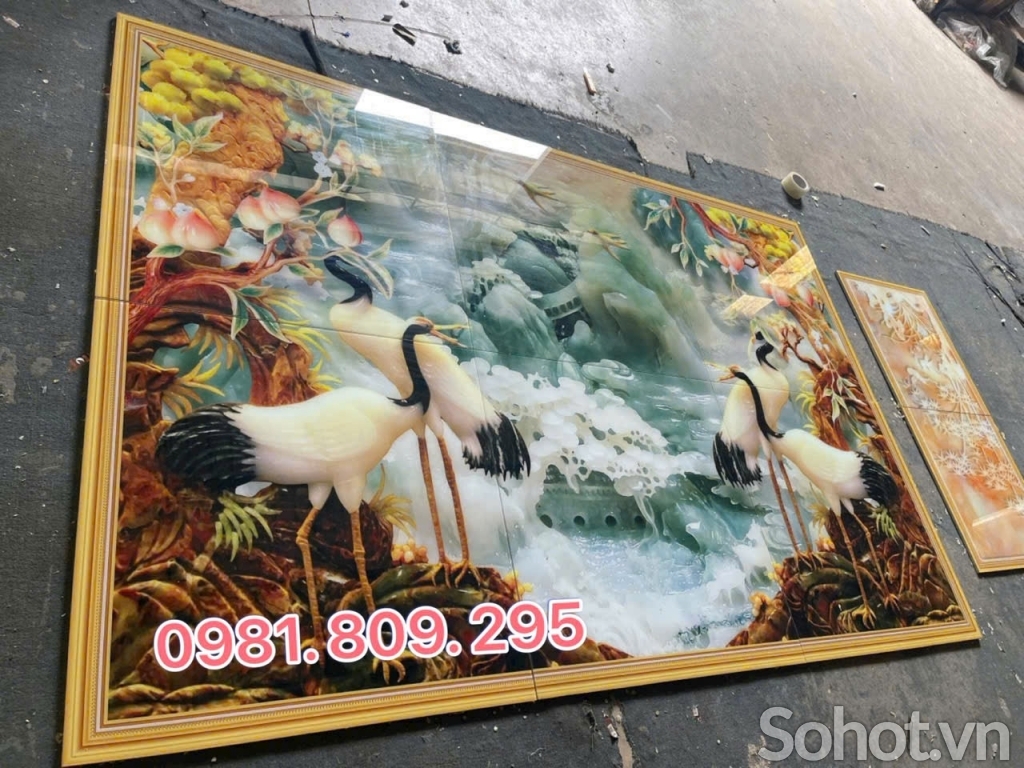Gạch tranh sứ ngọc chim hạc