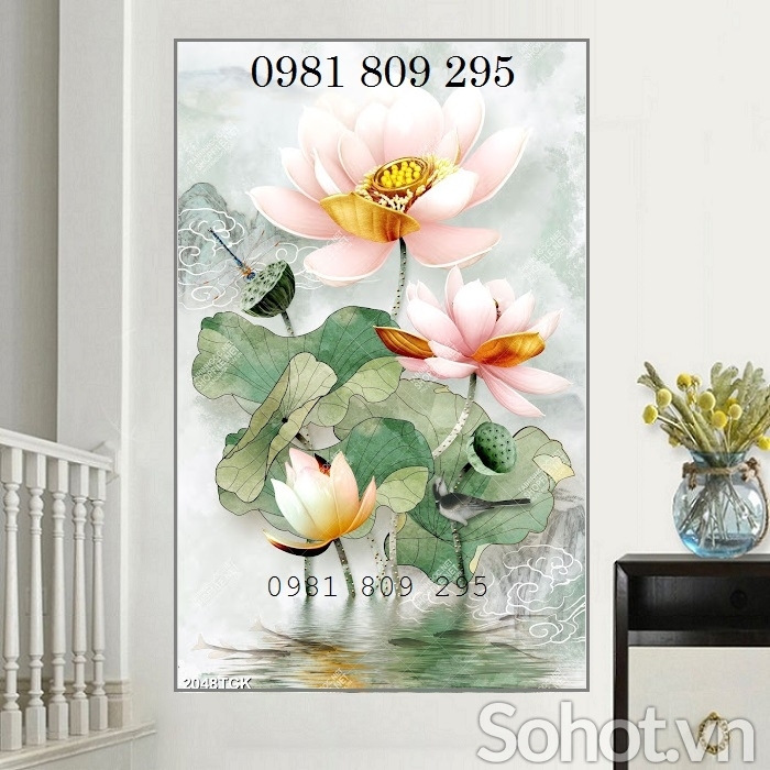 Tranh gạch 3d tường hoa khổ đứng