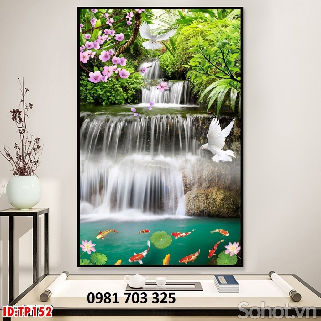 Tranh gạch phong cảnh thác nước khổ đứng