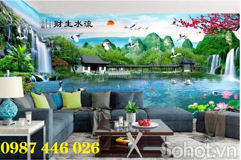 Gạch tranh phong cảnh, tranh thác nước HP9274