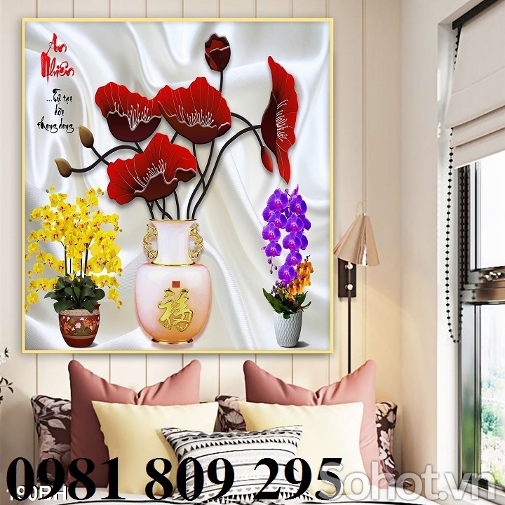 tranh gạch 3d bình hoa phòng bếp