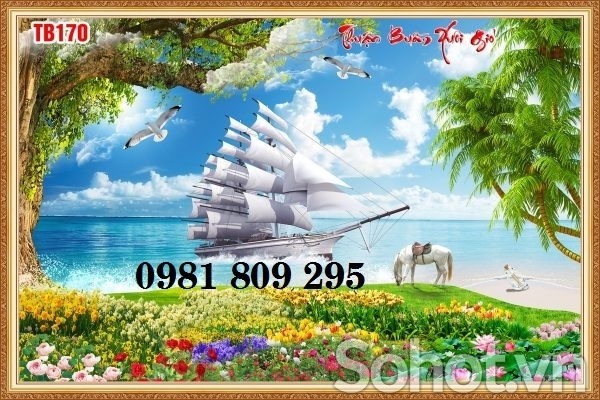 Tranh gạch men , gạch trang trí thuyền buồm