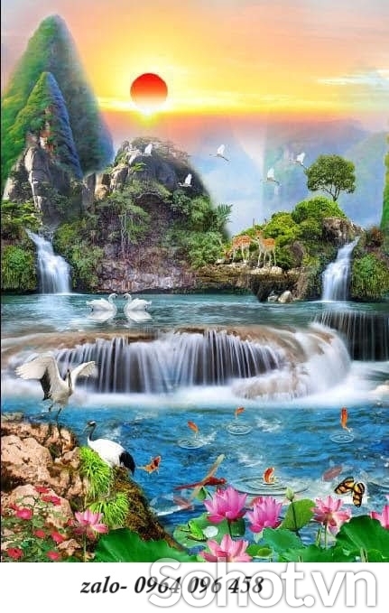 Tranh gạch 3d ốp tường phong cảnh khổ đứng - SKM85