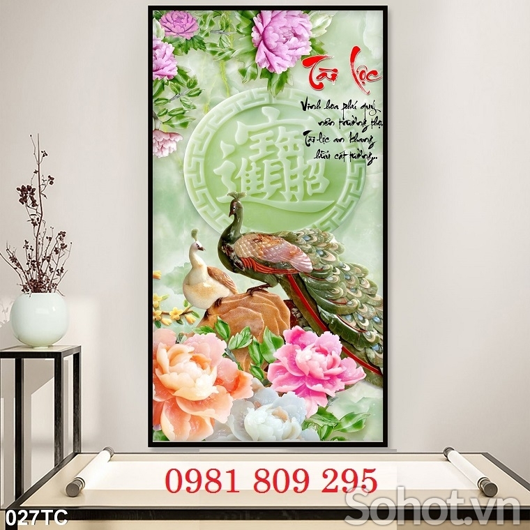 Gạch tranh chim công 3d hiên nhà