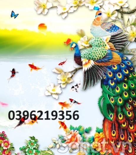 Tranh gạch khổ đứng 3D đẹp chim công
