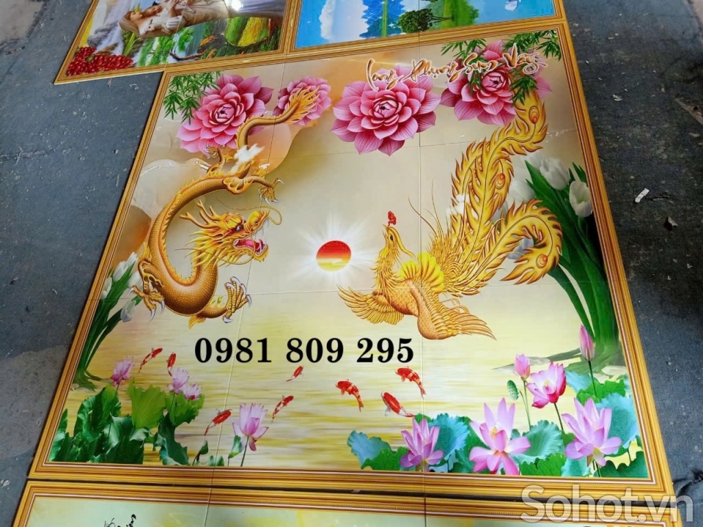 Tranh gạch 3d trang trí ốp tường rồng phượng