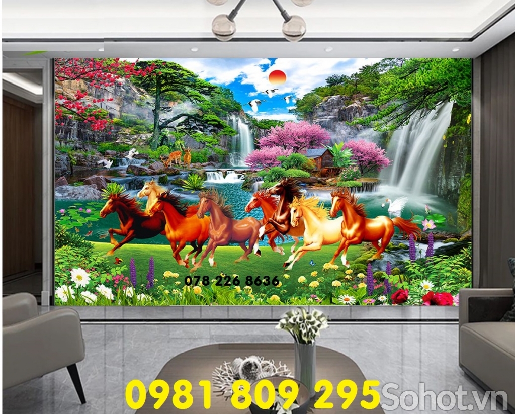 Mẫu tranh gạch 3d bát mã - tranh phòng khách