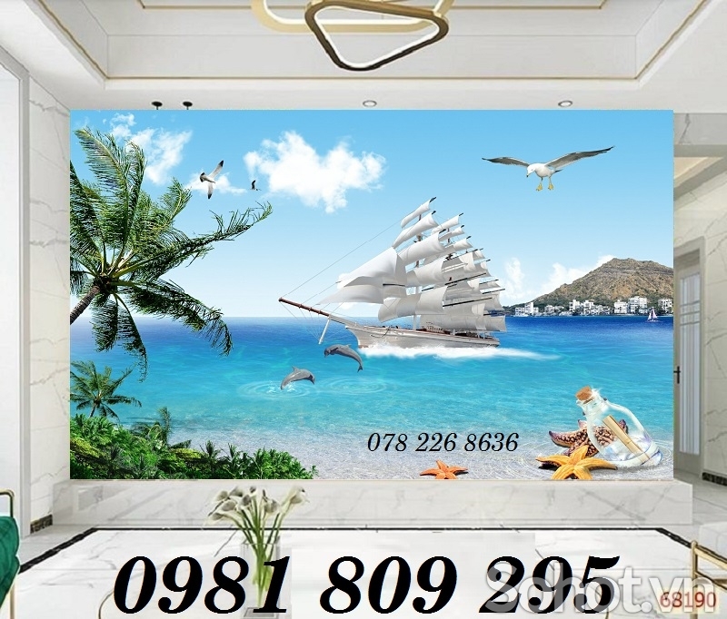 Tranh 3d , gạch ốp tường thuyền buồm