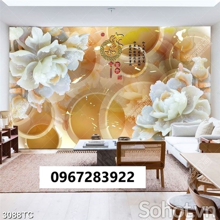 Tranh gạch hoa mẫu đơn ốp tường