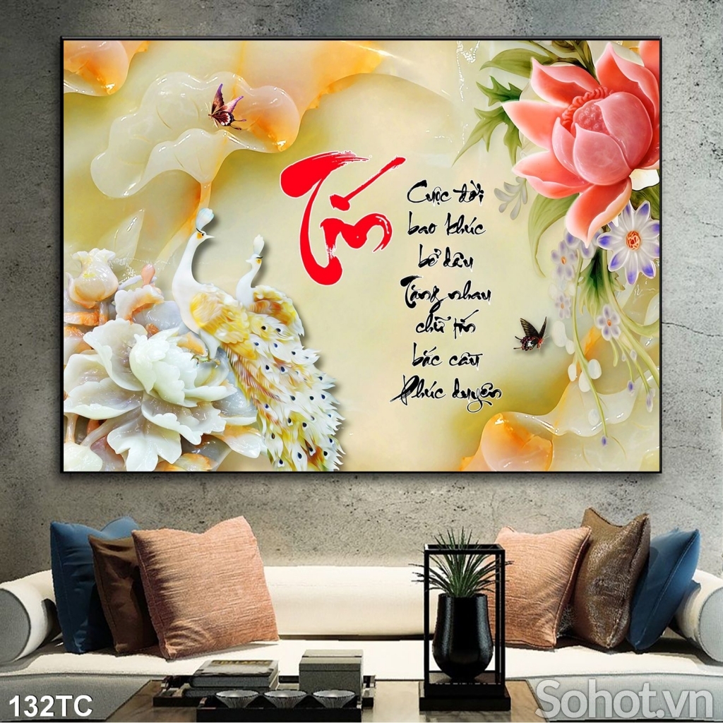 Gạch men con công 3d ốp tường