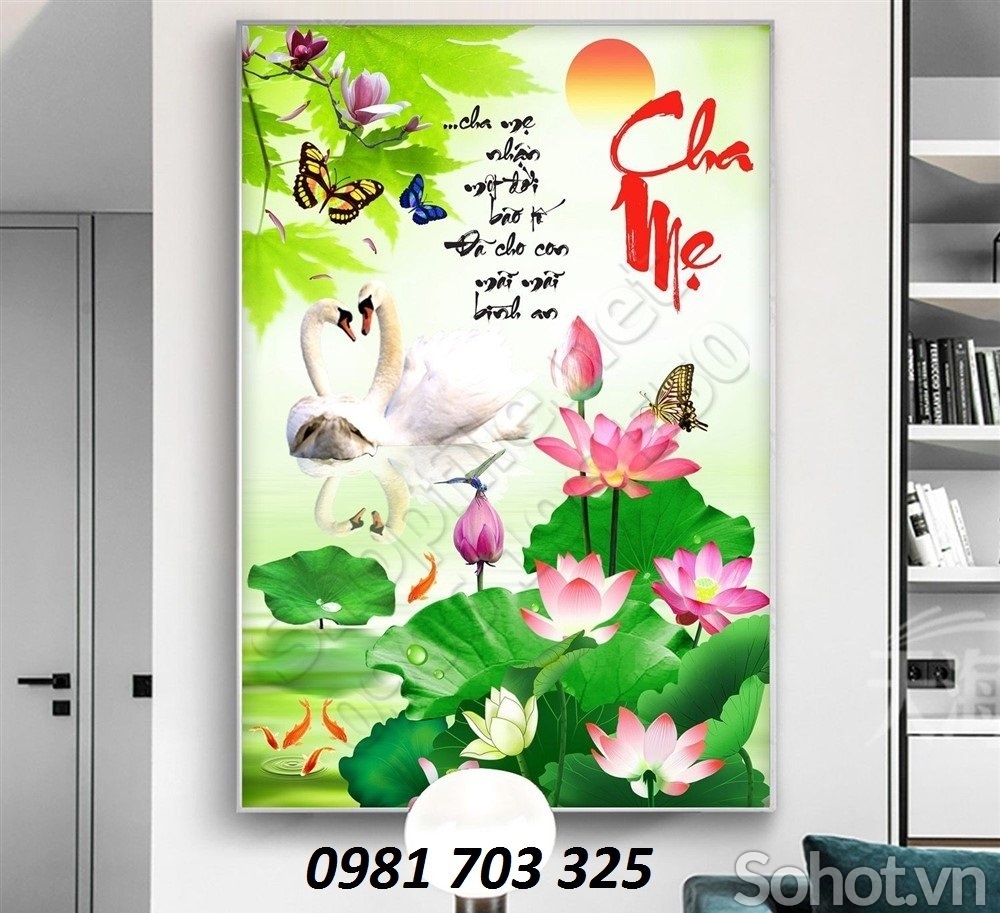 Gạch tranh đẹp hoa sen trang trí