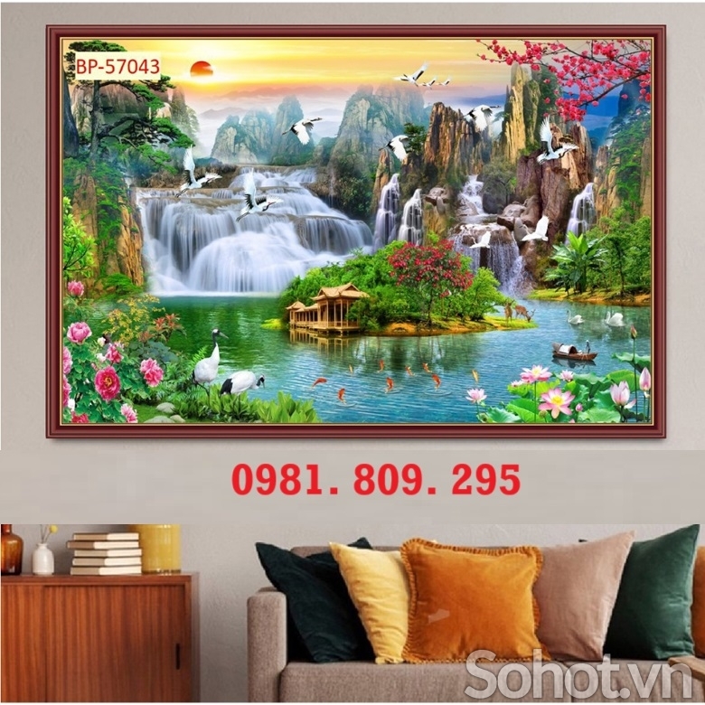 Tranh thác nước-tranh gạch 3D ốp tường HN888