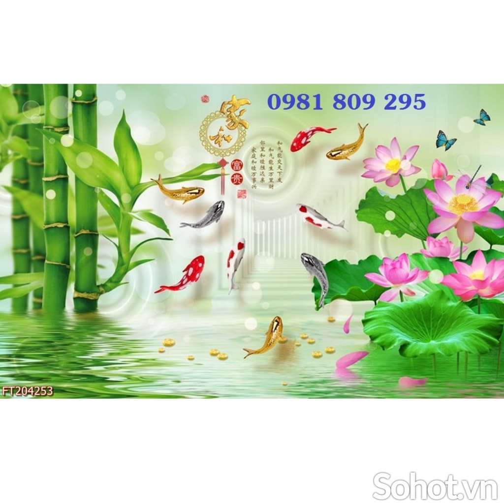 Tranh 3d hoa sen , gạch tranh 3d trang trí HN8988