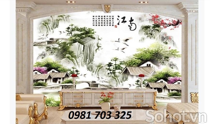 Gạch tranh 3D ốp tường phòng khách