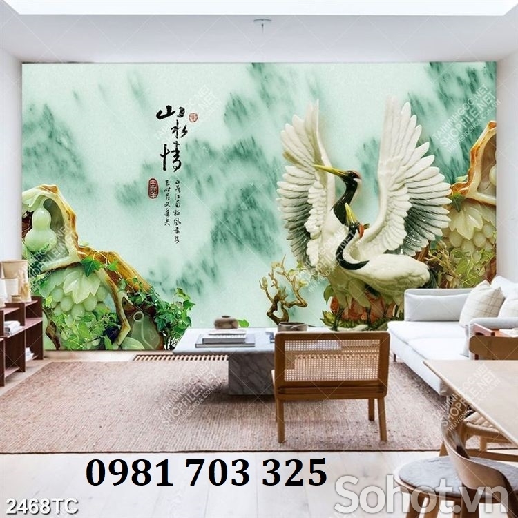 Tranh gạch 3d tùng hạc đẹp