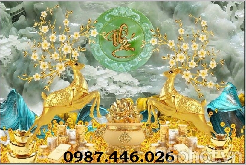 Tranh gạch men cây tiền lộc vàng