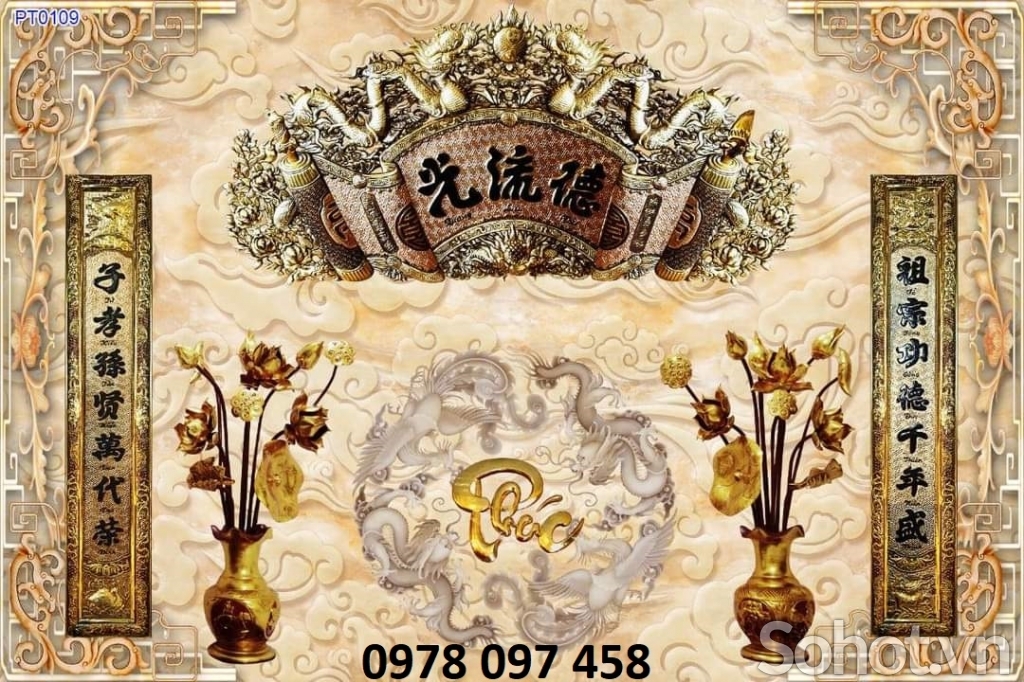 Gạch tranh 3D - phòng thờ gia tiên