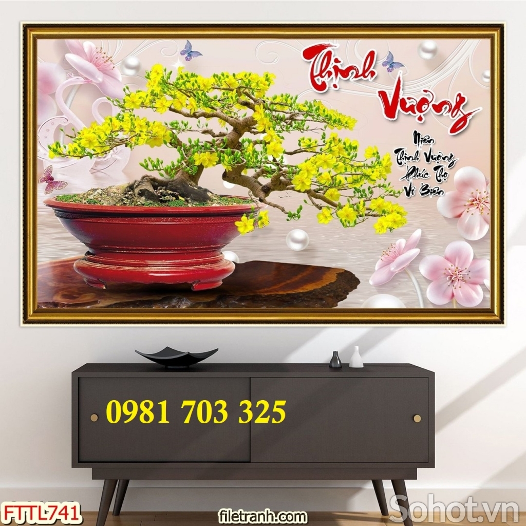 Tranh gạch hoa mai vàng dán tường