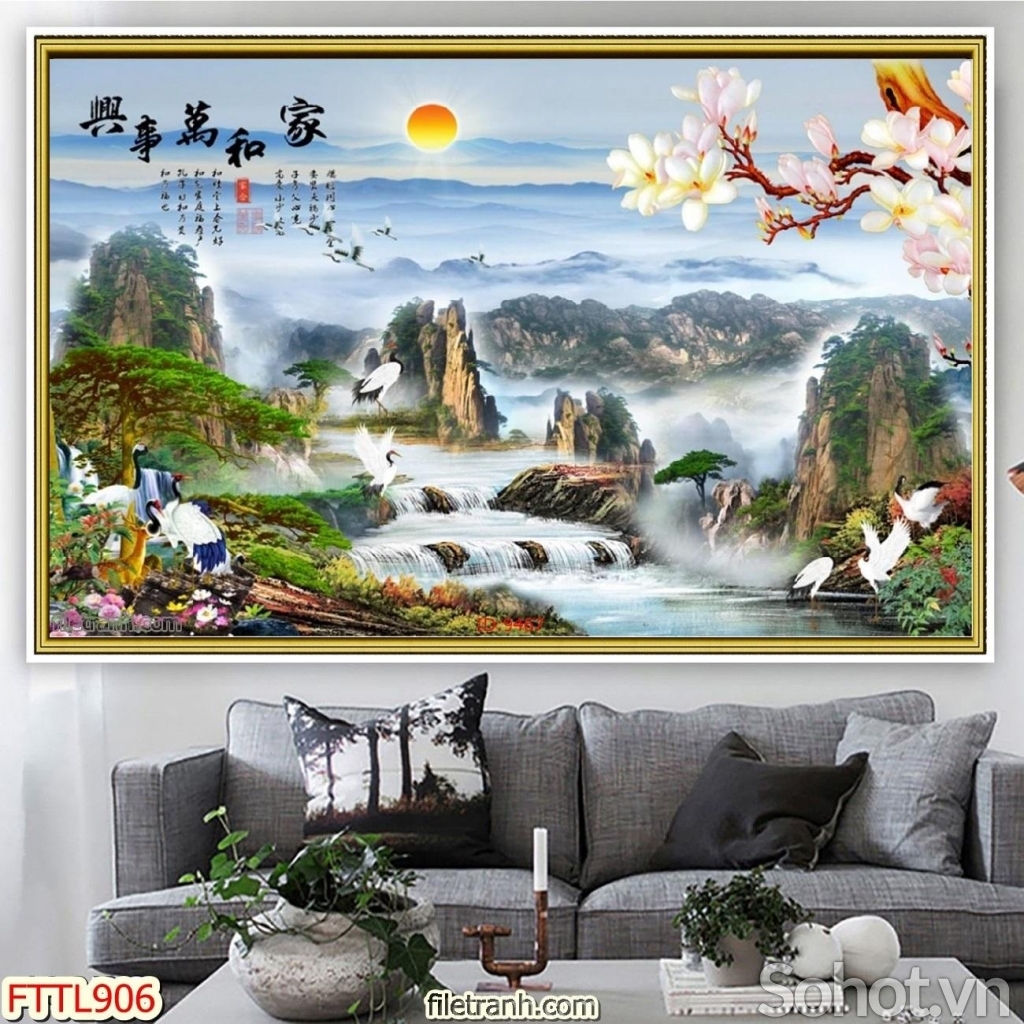 Tranh 3D- Tranh gạch thác nước