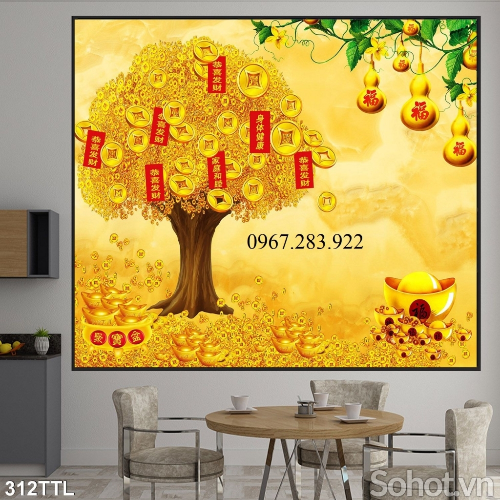 Tranh 3d gạch men trang trí- Tranh kim tiền 3d