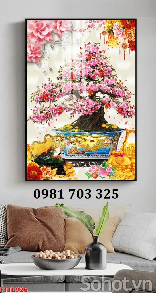 Tranh gạch hoa đào trang trí