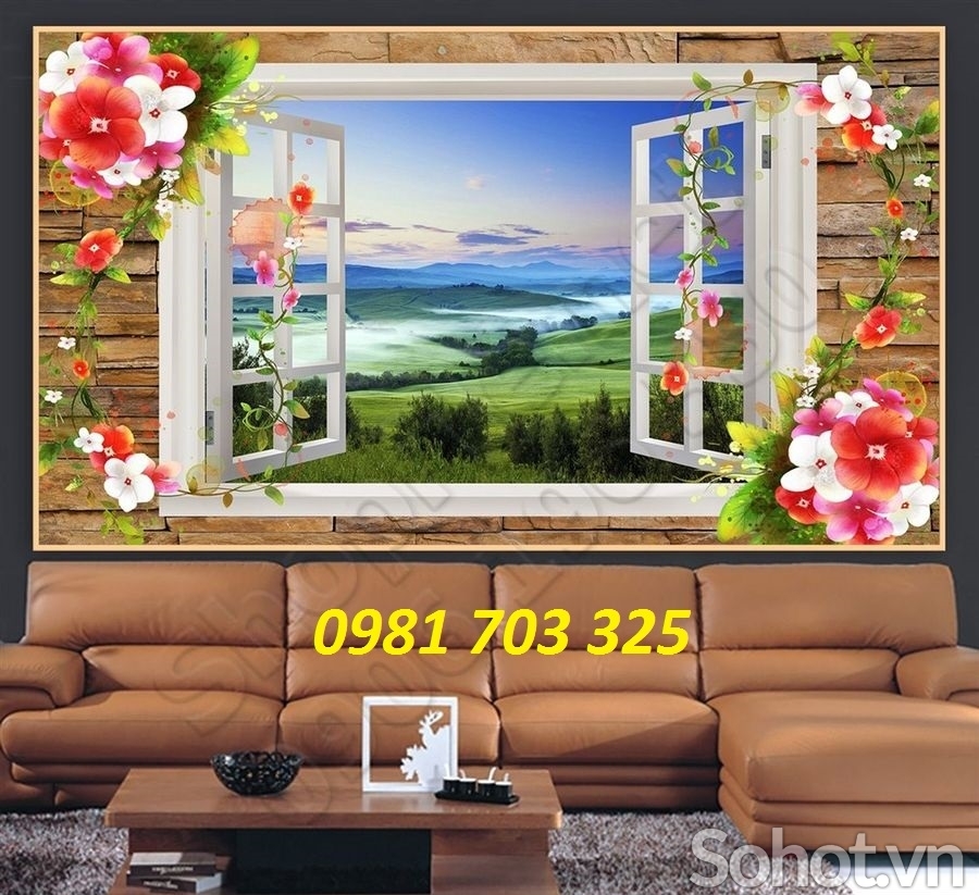 tranh cửa sổ, tranh gạch ốp tường phòng khách