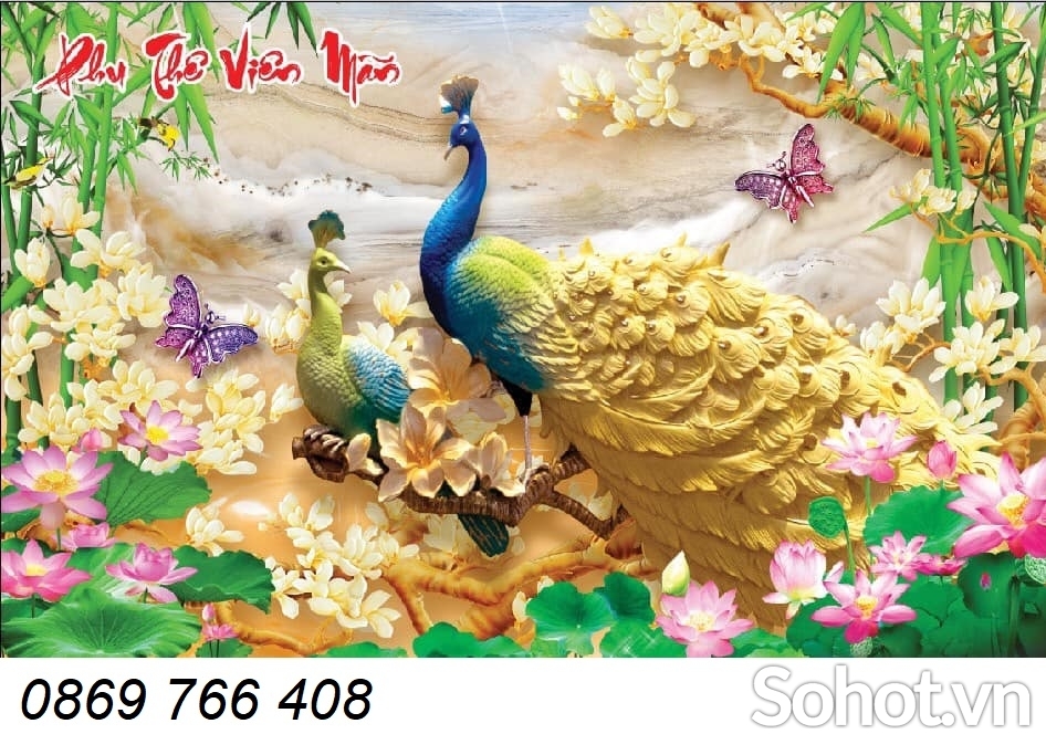 Tranh 3D chim Công-Tranh treo tường