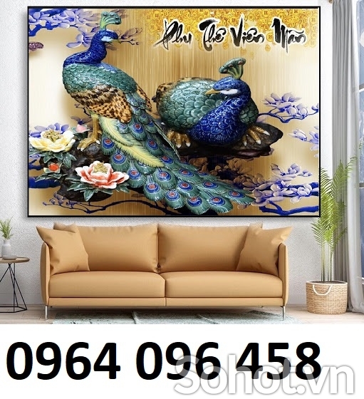Tranh gạch ốp tường chim công 3d - KCX433