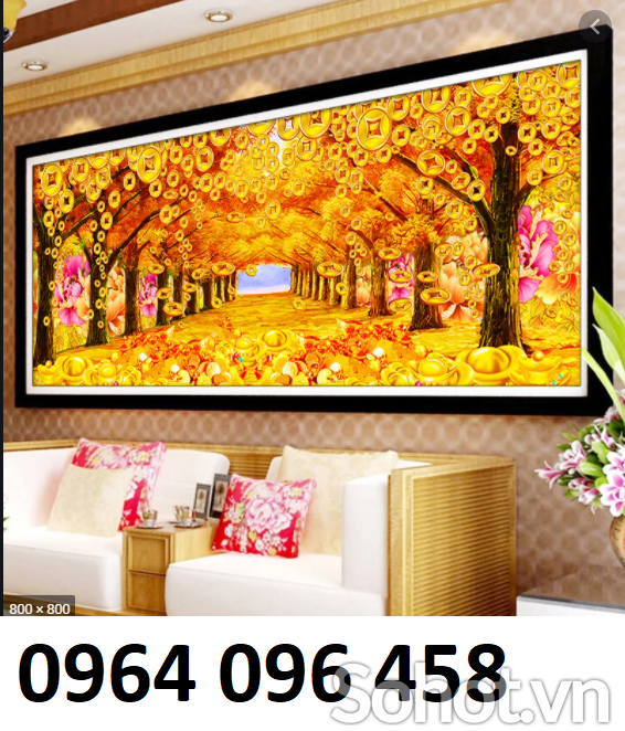 tranh gạch 3d cây tiền vàng - 85KD