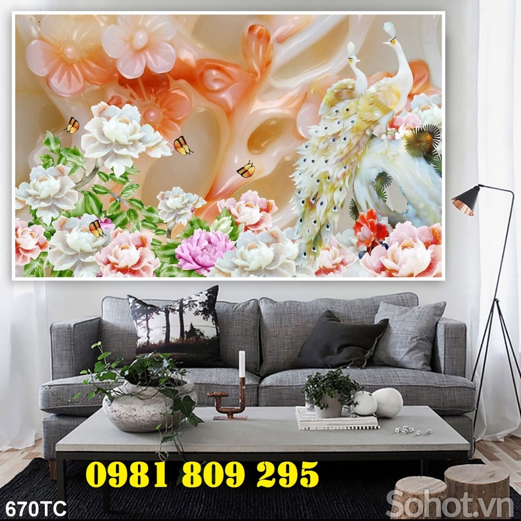 Tranh gạch men chim công phong thủy GP844