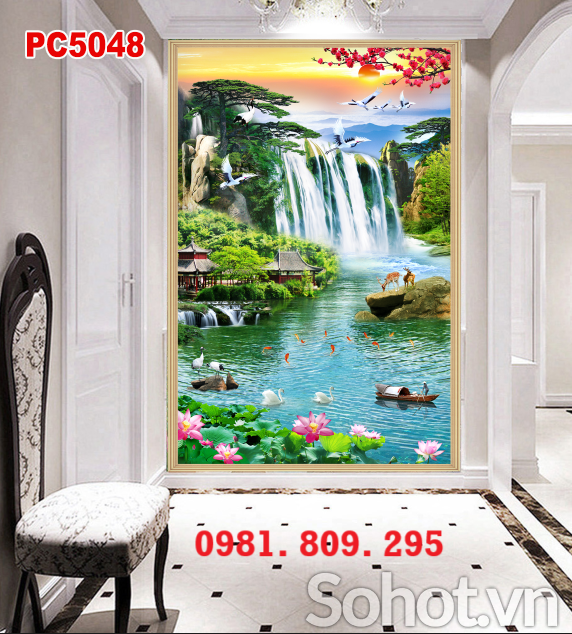Mẫu tranh gạch trang trí hiên nhà thác nước