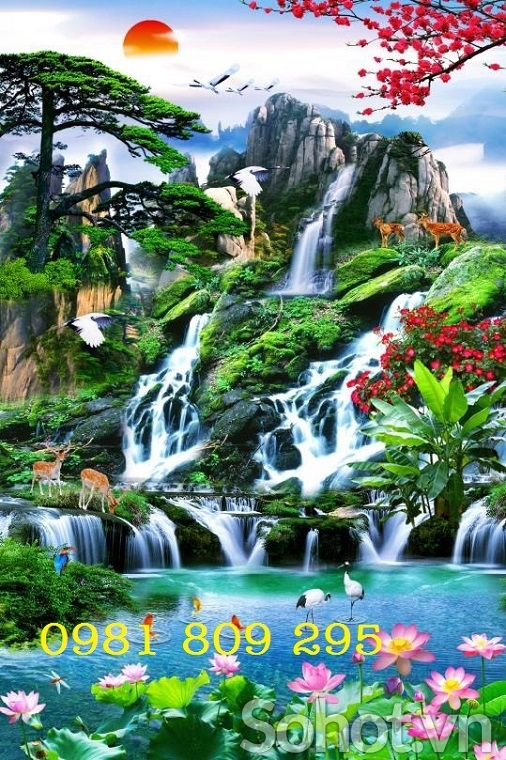 Tranh thác nước - gạch tranh 3d ốp tường
