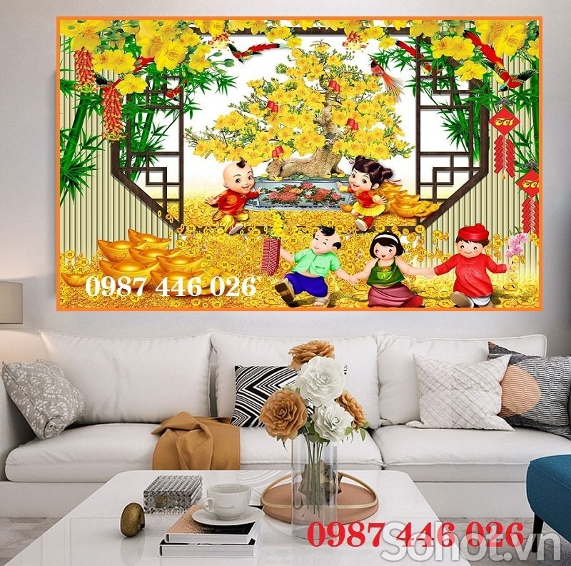 Tranh gạch hoa mai vàng 3d
