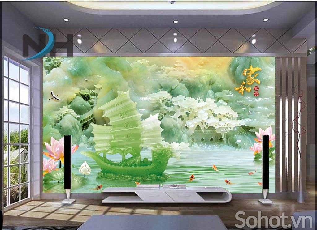 gạch tranh thuyền buồm trang trí phòng