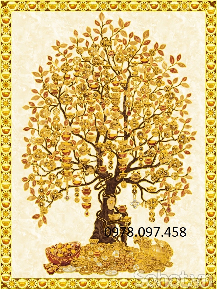 tranh gạch men cây tiền vàng ( cây tài lộc)