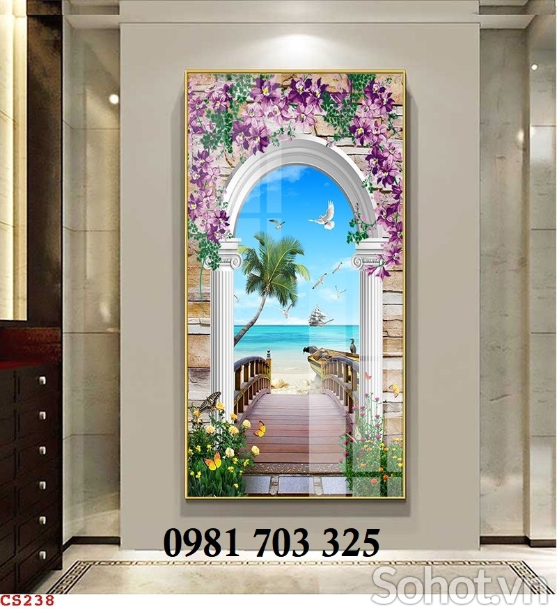 Tranh gạch cửa sổ 3D khổ đứng