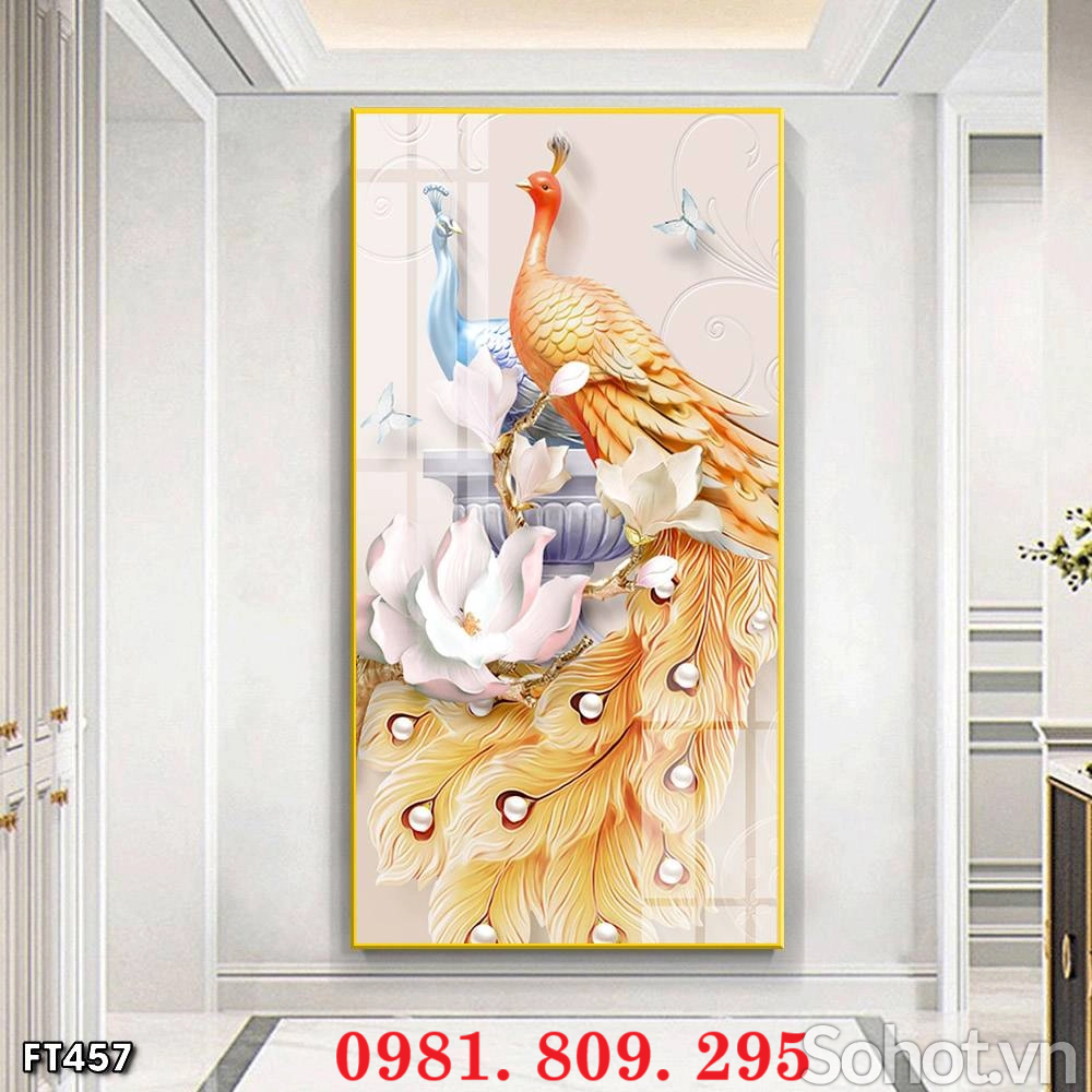 Gạch 3d , tranh gạch 3d chim công HN118