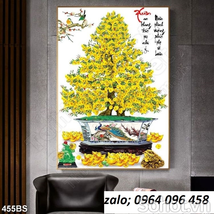 Tranh hoa mai 3d - tranh gạch 3d hoa mai - 888CM