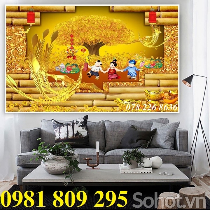 Tranh gạch men 3d cây tiền vàng sứ ngọc