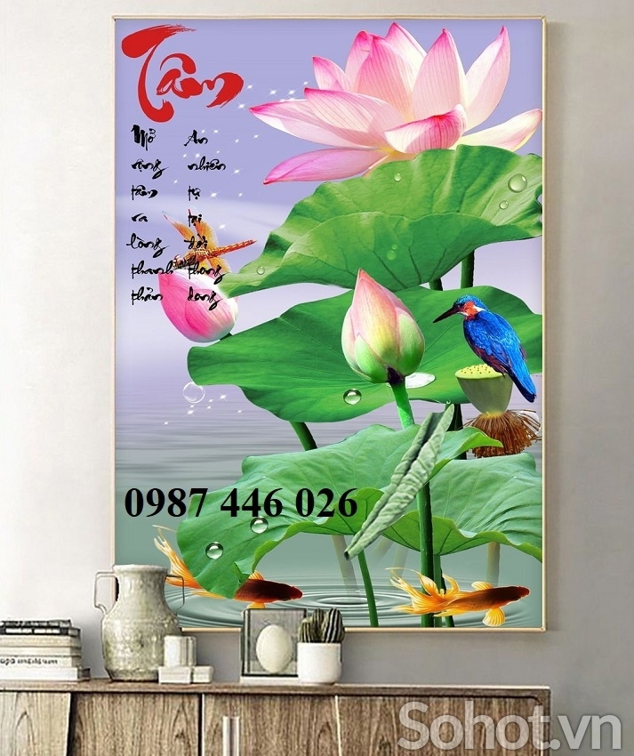 Gạch tranh hoa sen 3d tuyệt đẹp HP9872