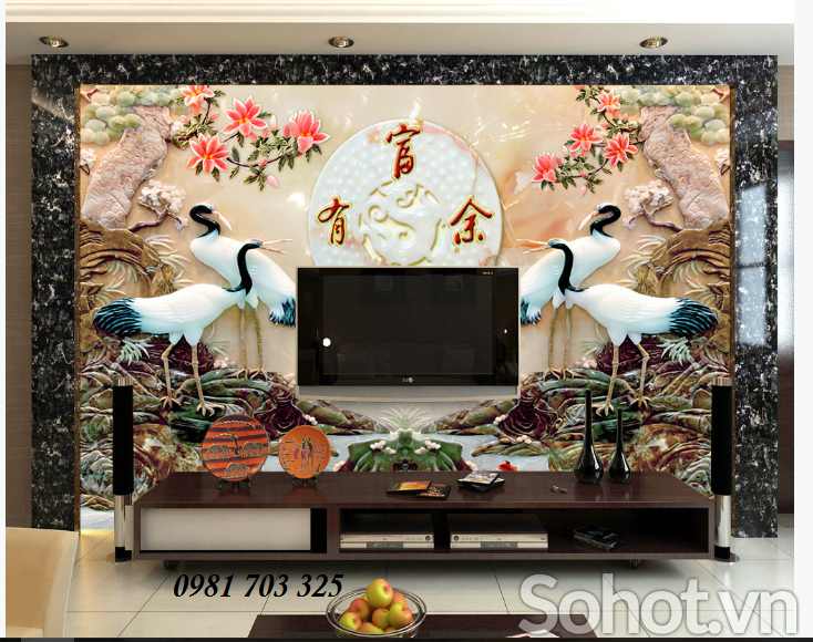 Gạch tranh 3D- tranh chim hạc