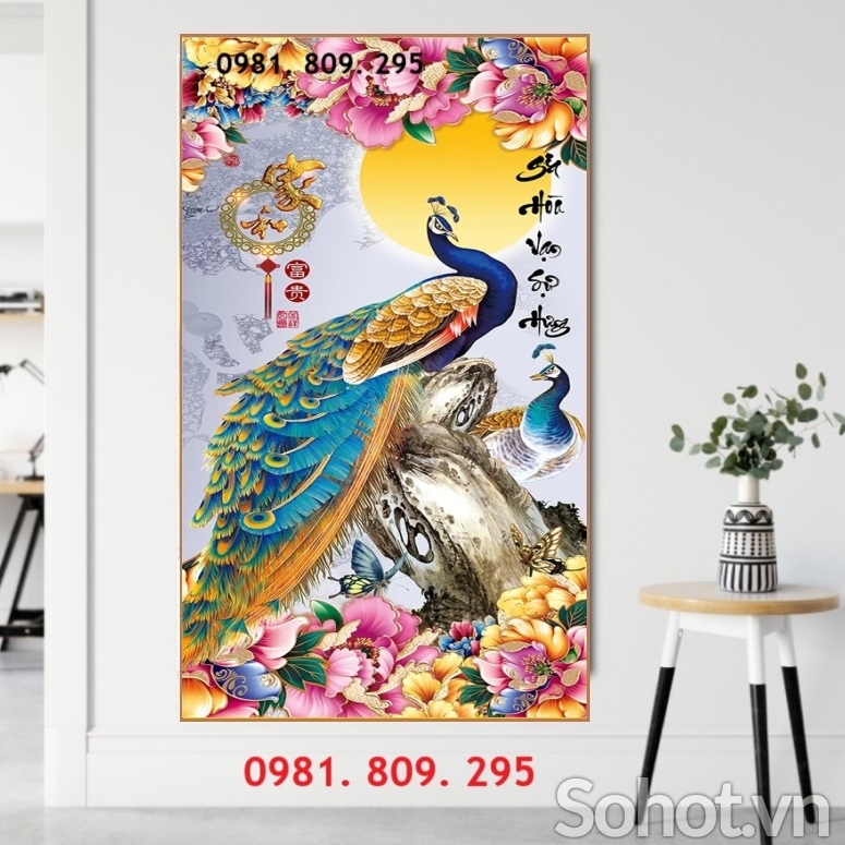 Gạch 3d , tranh gạch 3d chim công HN118