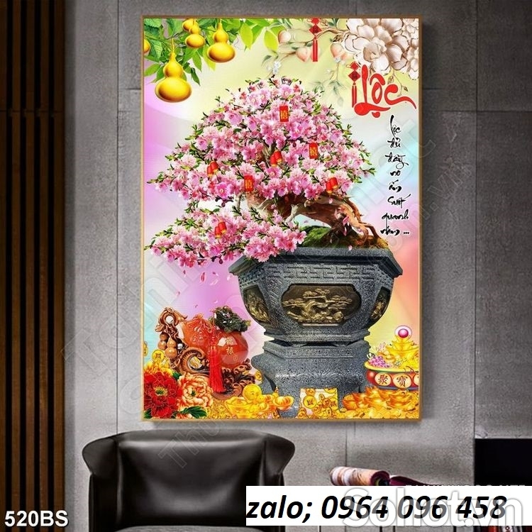 Tranh hoa đào 3d - tranh gạch 3d hoa đào - KVCX3