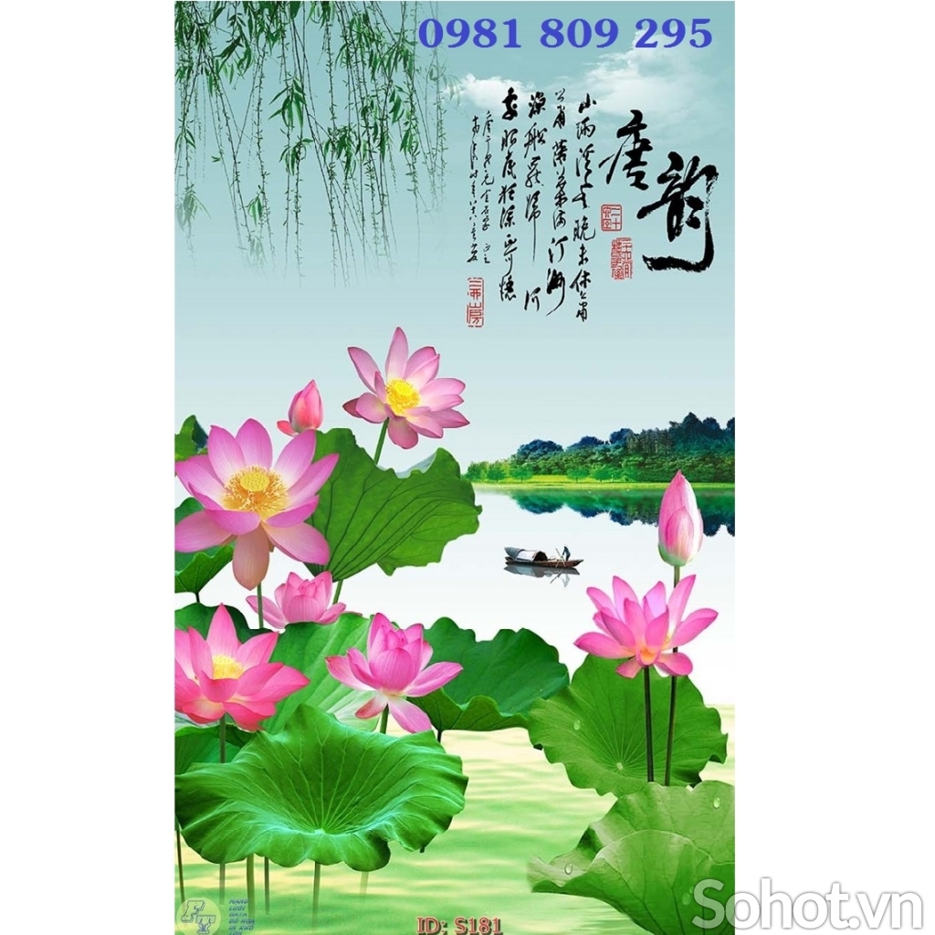 Tranh gạch men khổ đứng hoa sen HP651