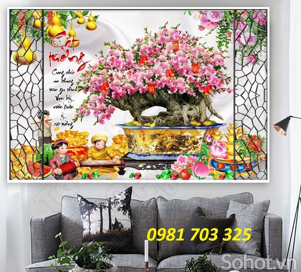 Gạch tranh hoa đào 3D đẹp