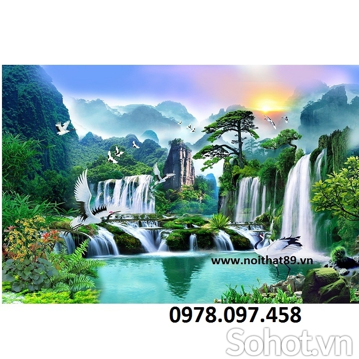 Gạch tranh phòng khách sơn thủy hữu tình