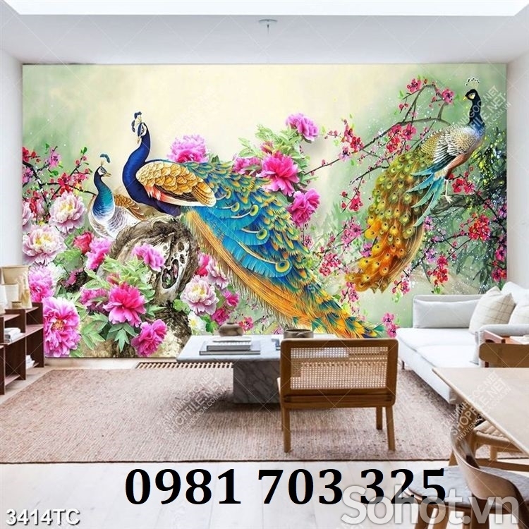 Gạch tranh chim công phong thủy