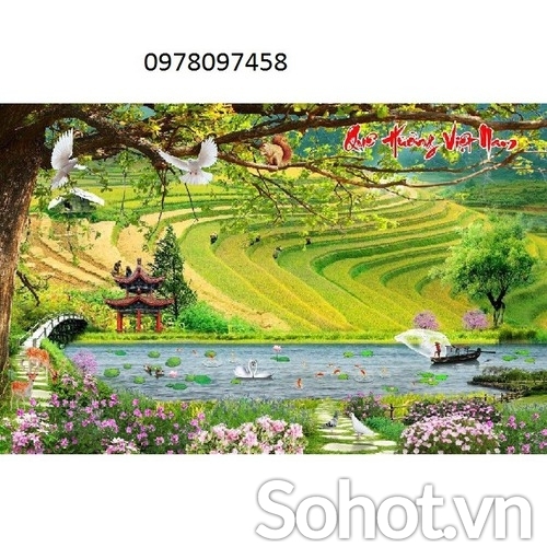 Bức tranh ruộng bậc thang - tranh gạch men