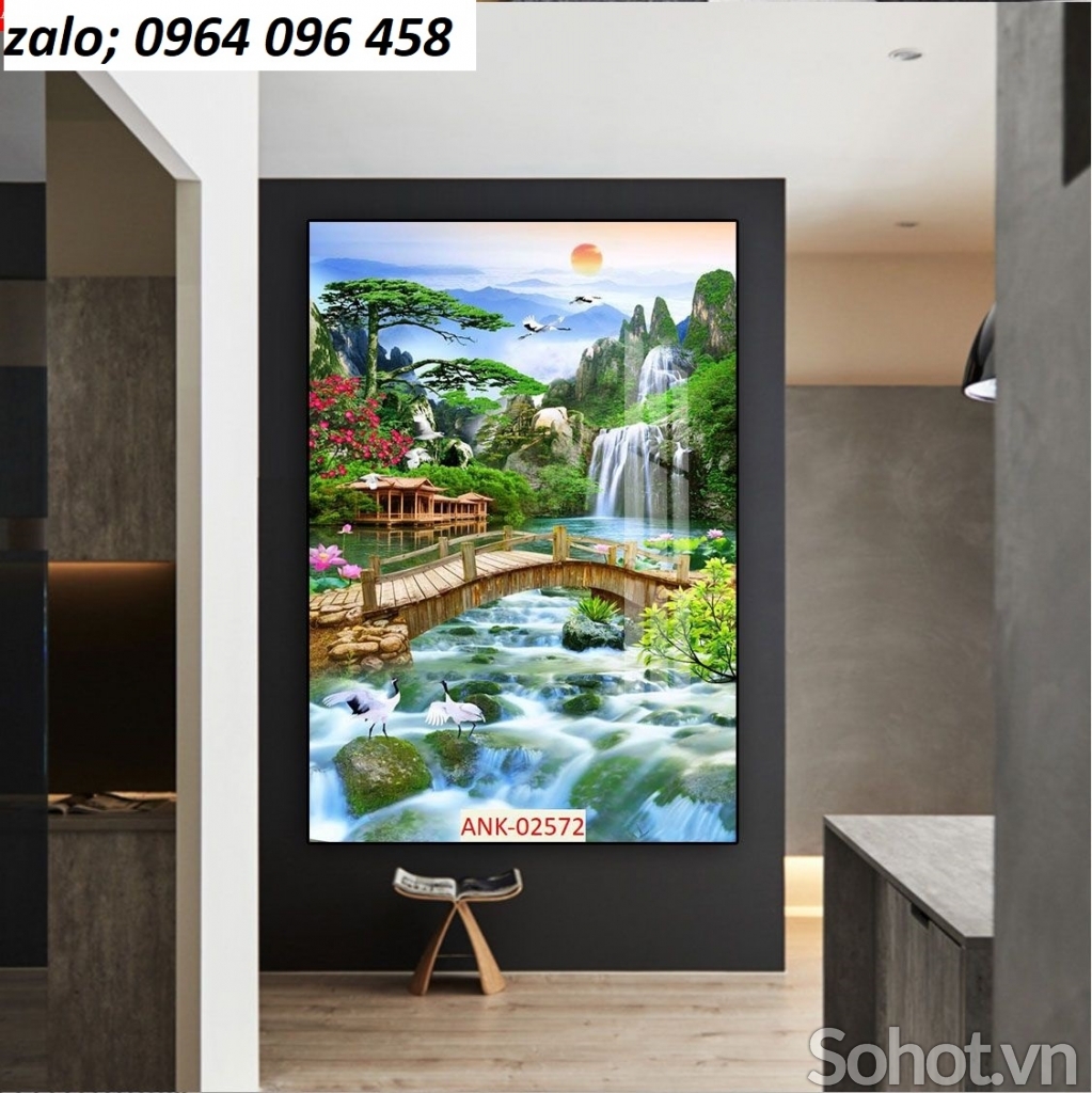 Tranh phong thủy 3d phong cảnh - gạch tranh 3d ốp tường - KBB54