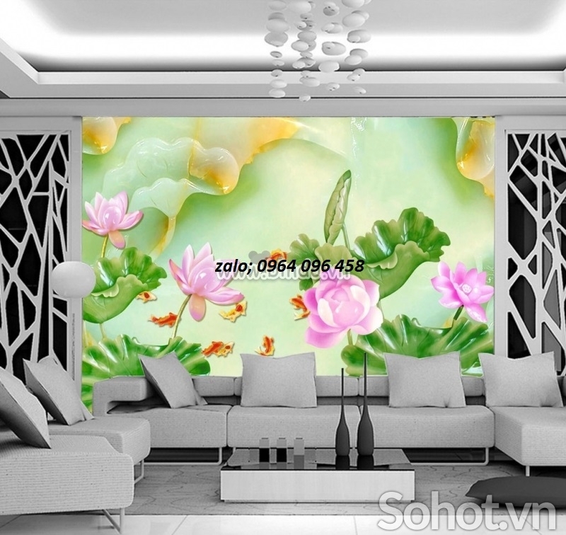 Tranh hoa sen 3d tranh ạch 3d hoa sen KJH6